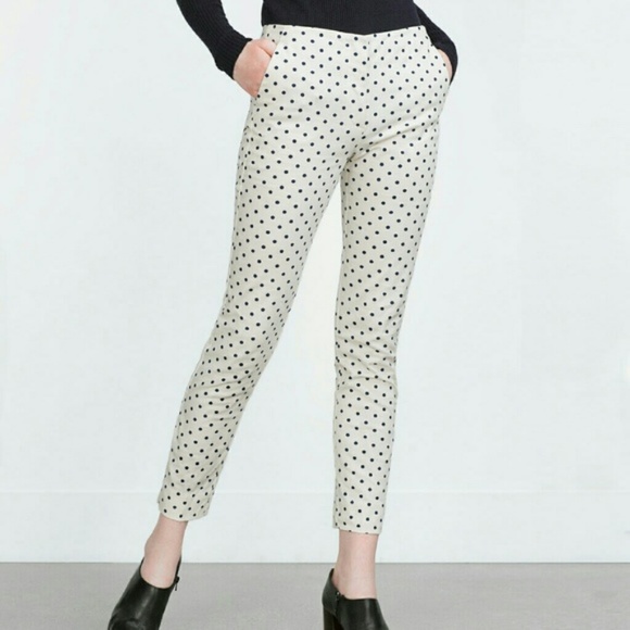 ZARA Polka Dot Ankle Crop Slim Pant - Picture 6 of 6